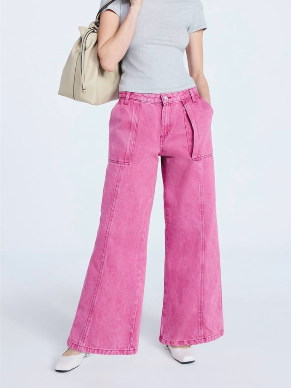 High-Rise Pink Wide-Leg Jeans for Women